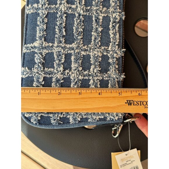 Michael Kors Empire Medium Frayed Blue Denim Chain-Link Pouchette 32S4S8EW6C - Picture 15 of 16